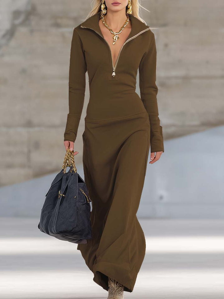 Zalina - Sporty Zip-Front Maxi Dress