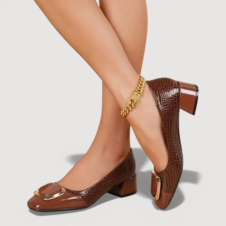 Livara – Croco Block Heel Sandals