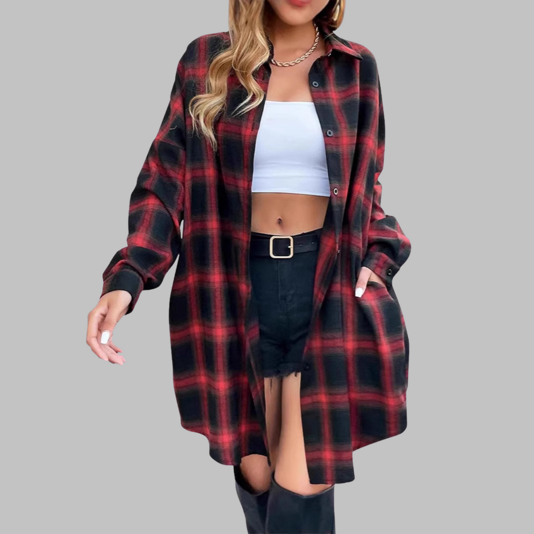 Elvanna - Plaid Button Down Jacket