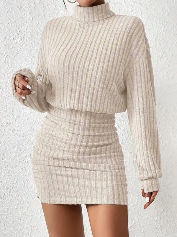 Airelle™ - Ribbed Turtleneck Drop Shoulder Dress