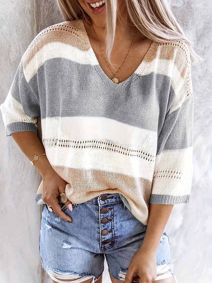 Sorelle - Striped V-Neck Sweater