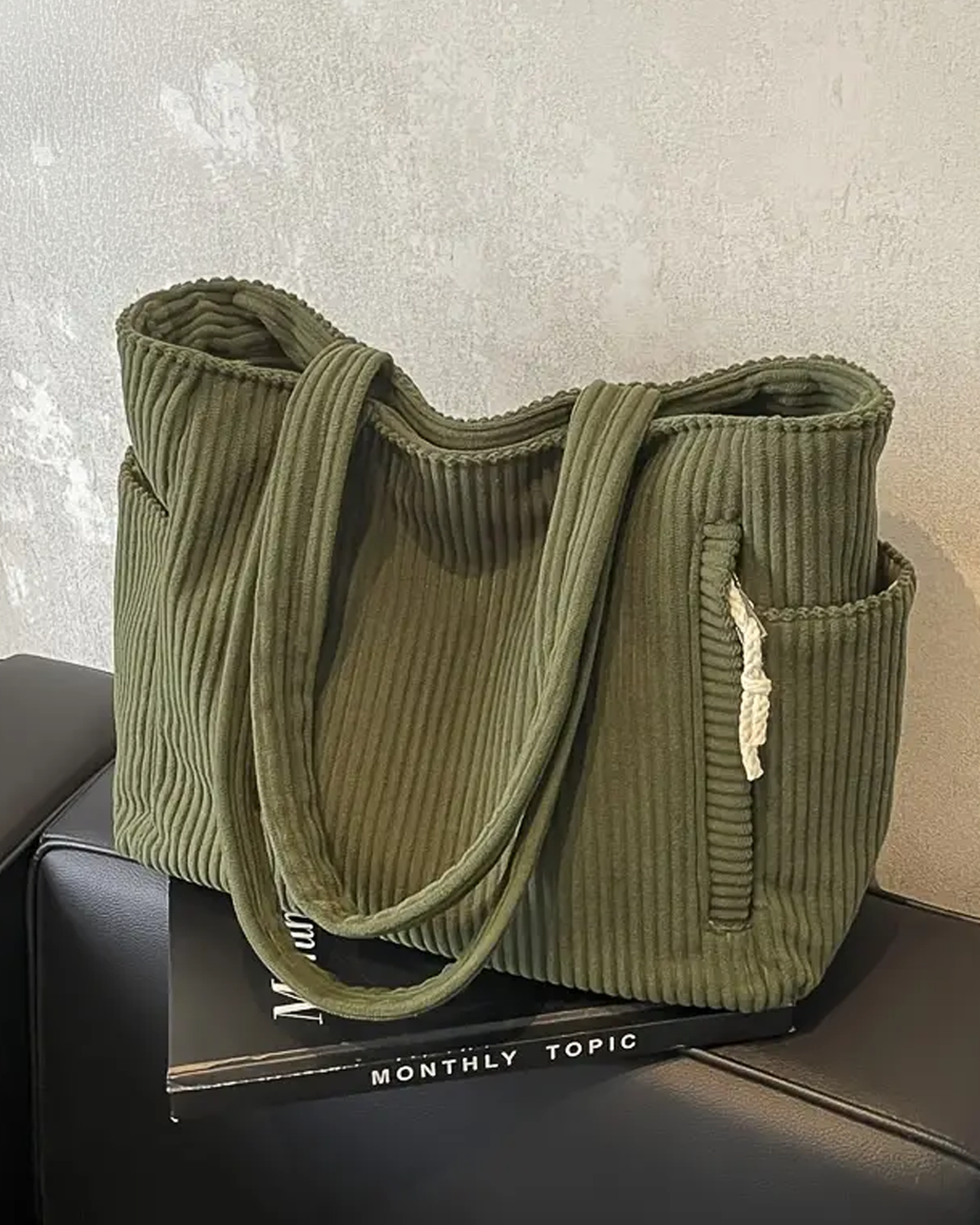 Ravelle - Ribbed Drawstring Tote Bag