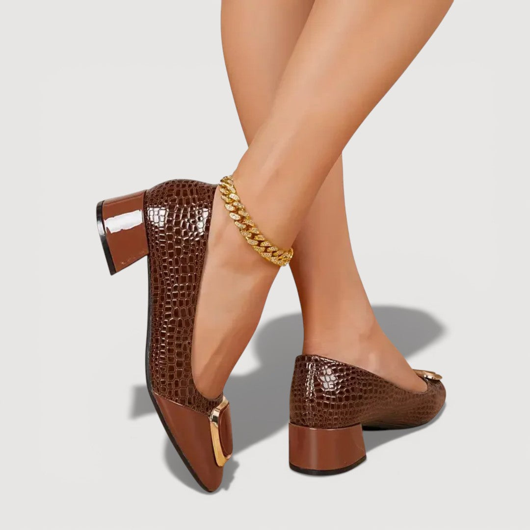 Livara – Croco Block Heel Sandals