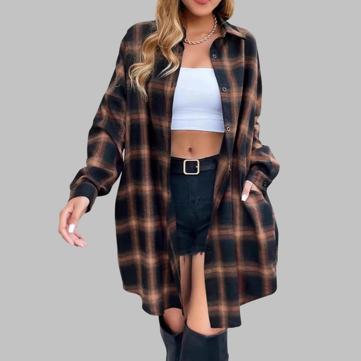 Elvanna - Plaid Button Down Jacket