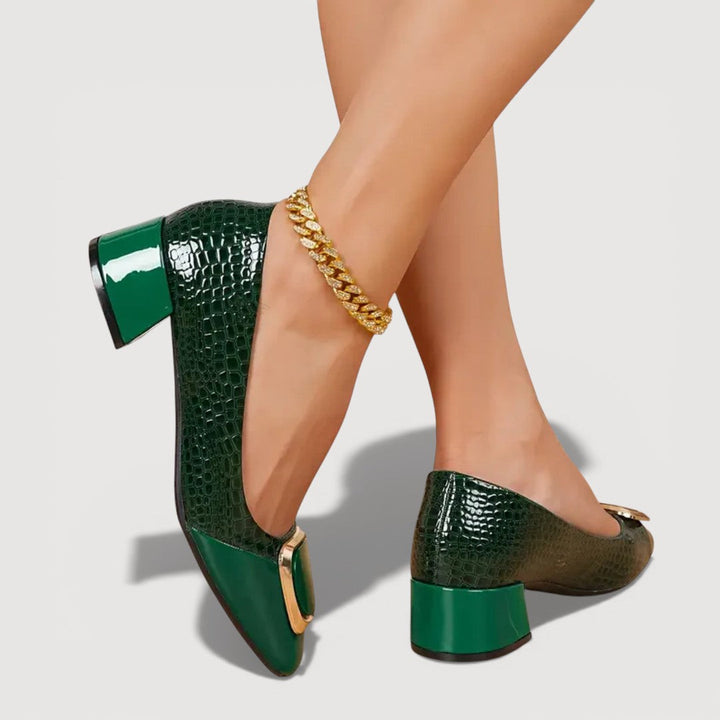 Livara – Croco Block Heel Sandals