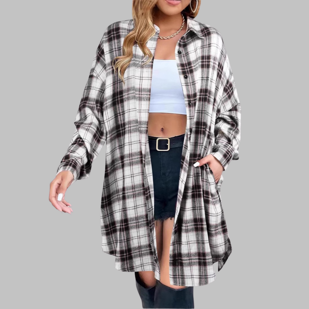 Elvanna - Plaid Button Down Jacket