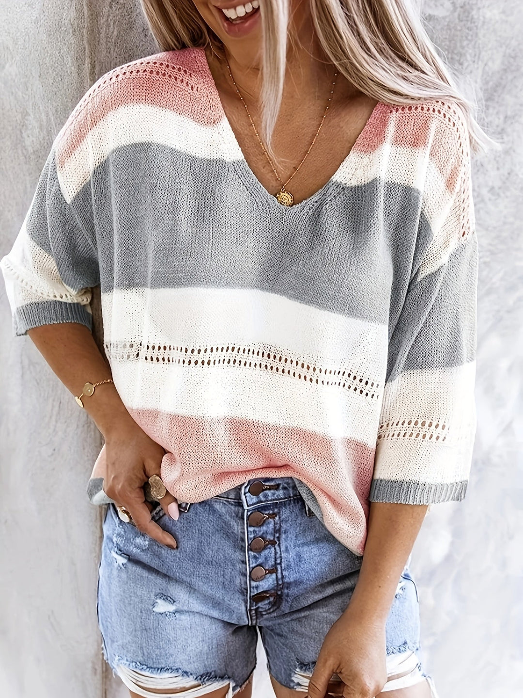 Sorelle - Striped V-Neck Sweater