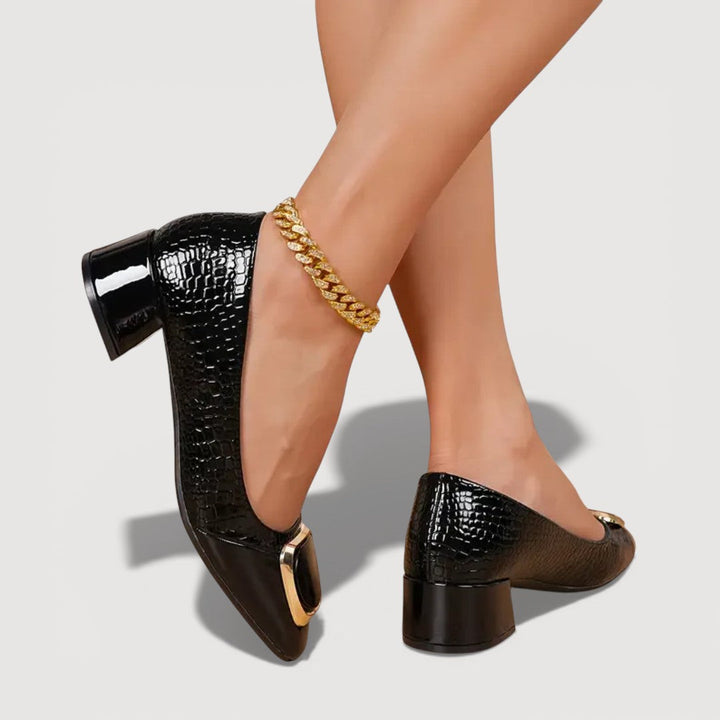 Livara – Croco Block Heel Sandals