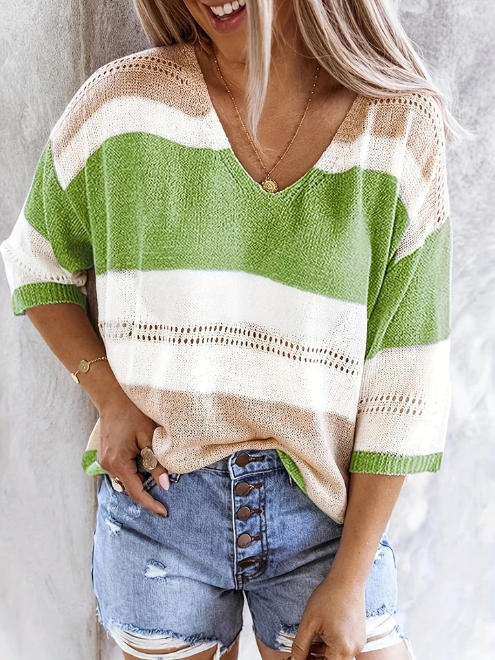 Sorelle - Striped V-Neck Sweater