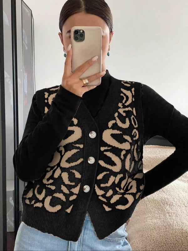 Javera™ - Cozy Leopard Accent Sweater Vest
