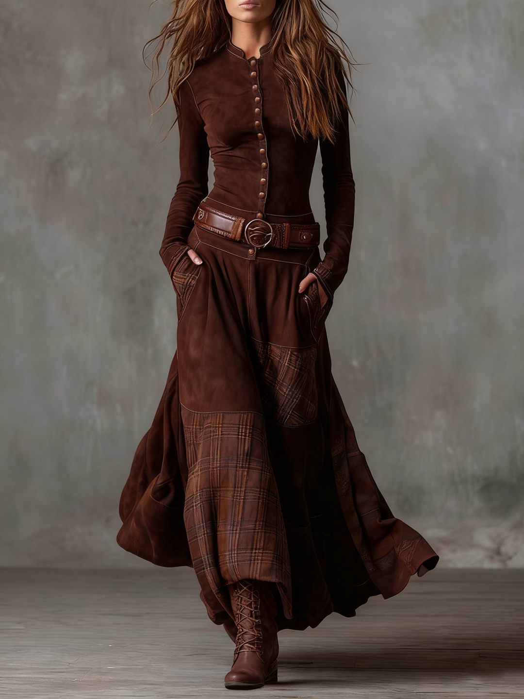 Anna & Rose | Lucienne™ | Belted Suede Maxi Dress