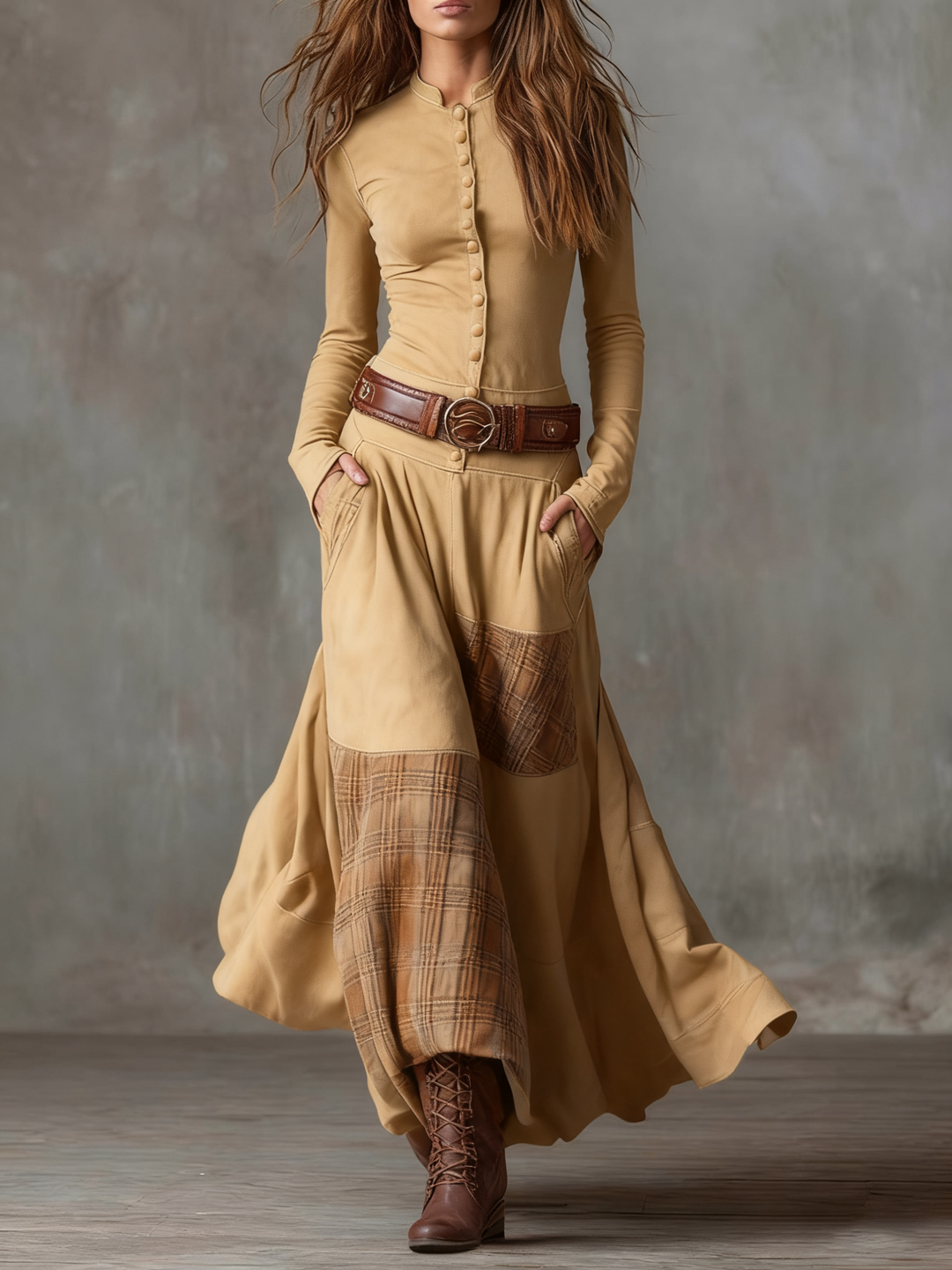 Anna & Rose | Lucienne™ | Belted Suede Maxi Dress