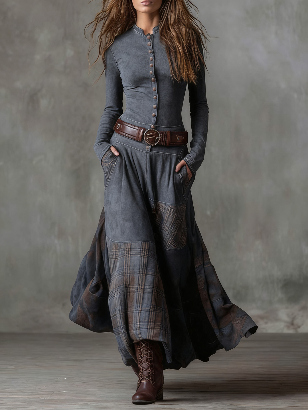 Anna & Rose | Lucienne™ | Belted Suede Maxi Dress