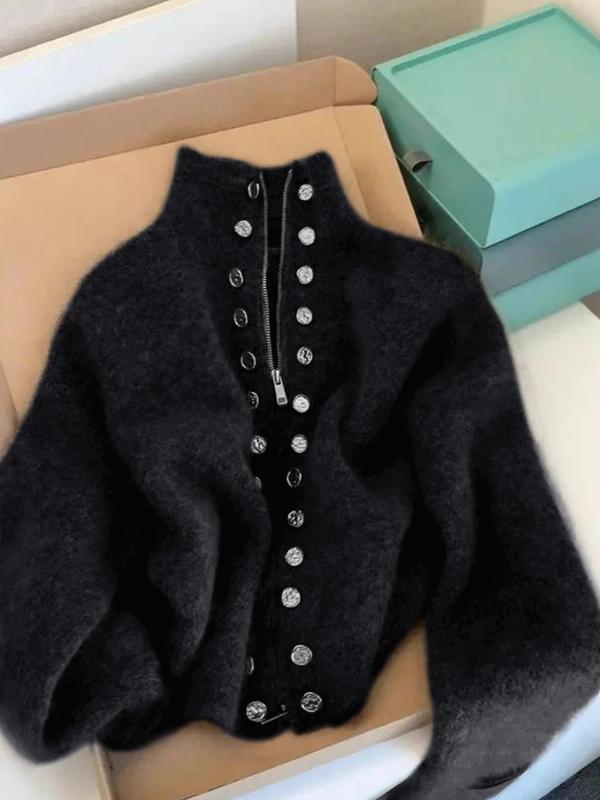 Milvera™ - High-Neck Knitted Button Cardigan