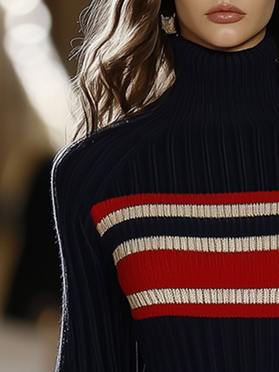 Frenelle - Striped High-Neck Statement Dress