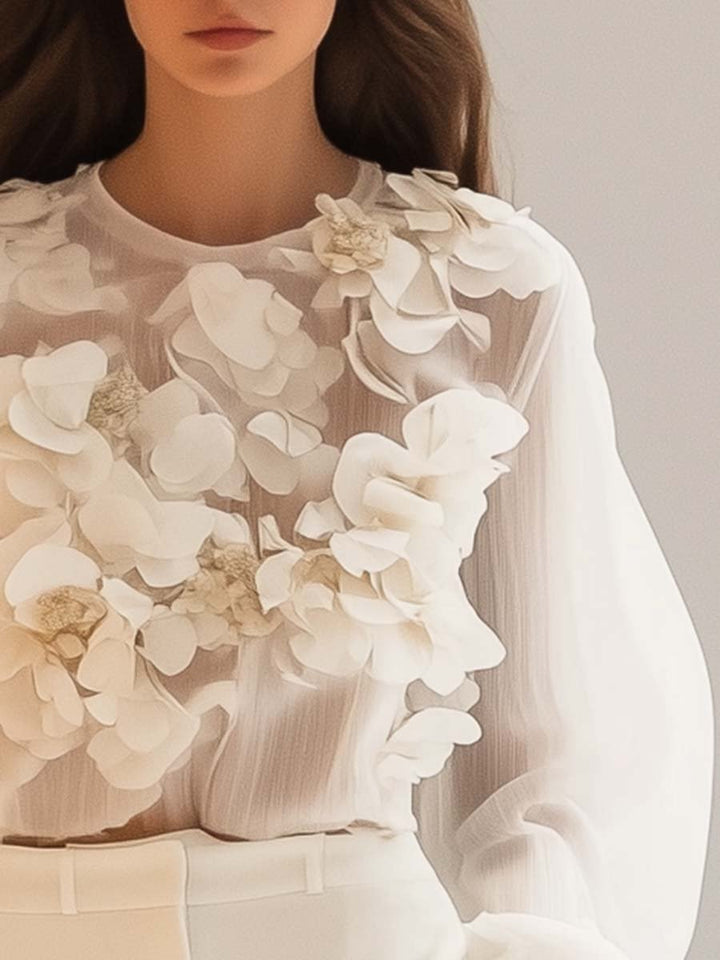 Jianora™ - Floral Accent Chiffon Blouse