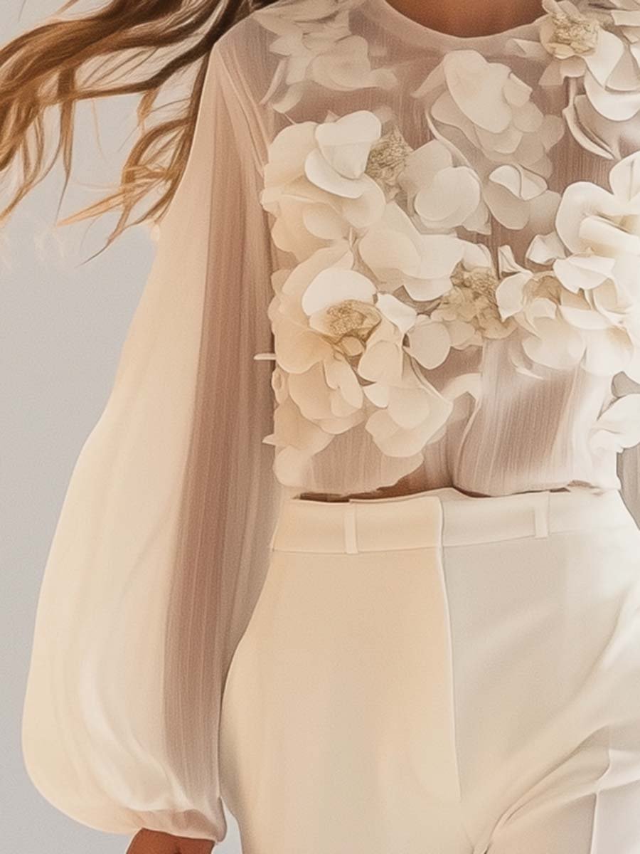 Jianora™ - Floral Accent Chiffon Blouse